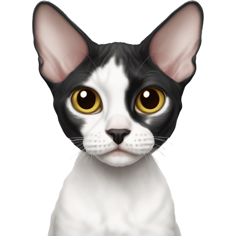 black and white Devon Rex cat with black nose emoji