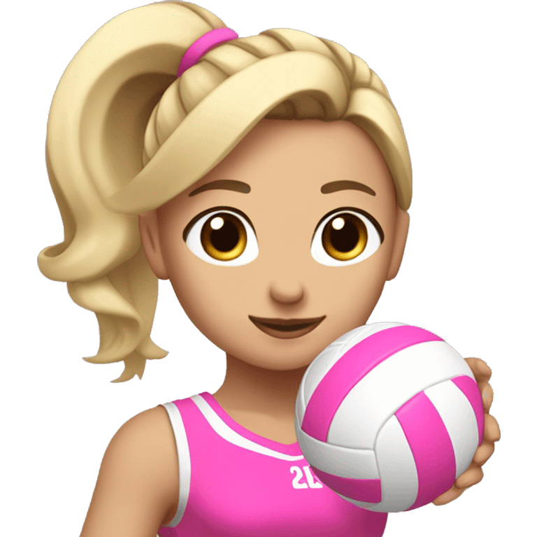 blonde haired girl with a ponytail and brown eyes, bumping a volleyball in a pink volleyball outfit emoji