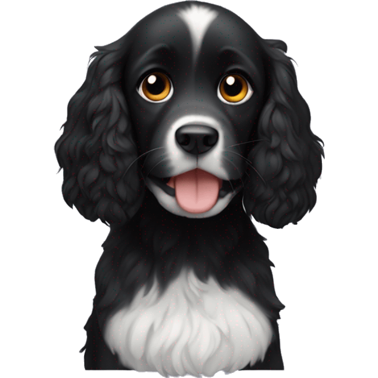 Small completely black spaniel with black fur on his whole face and white fur only on his chest emoji