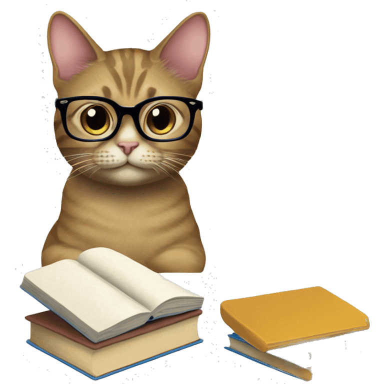 Beautiful Cat studying, glasses, books, laptop emoji