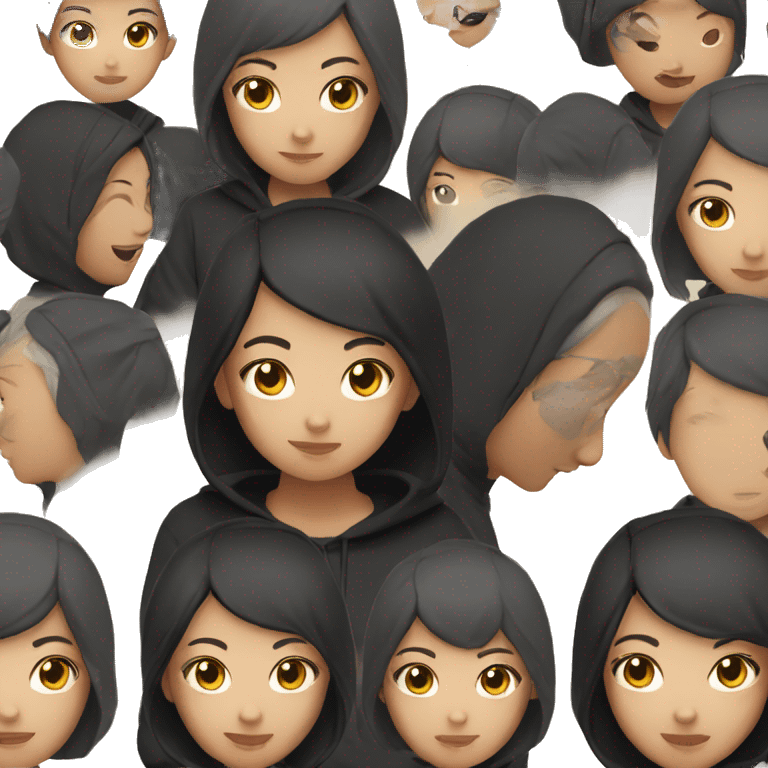 Asian girl with short hair wearing black hoodie  emoji