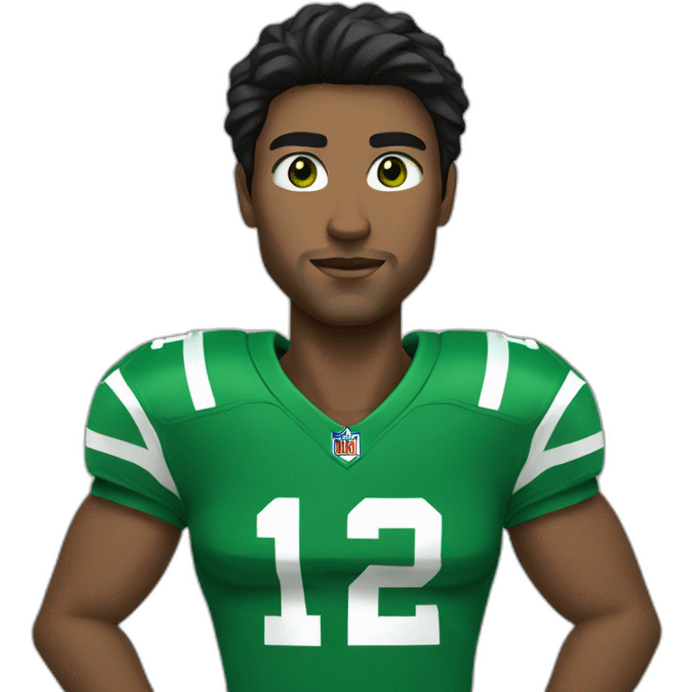 Man football player green eyes black hair emoji