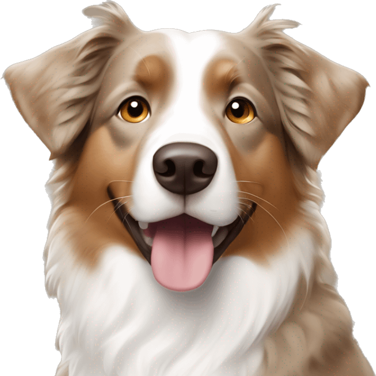 majority light brown Australian Shepherd with white paws and a little white by his nose emoji