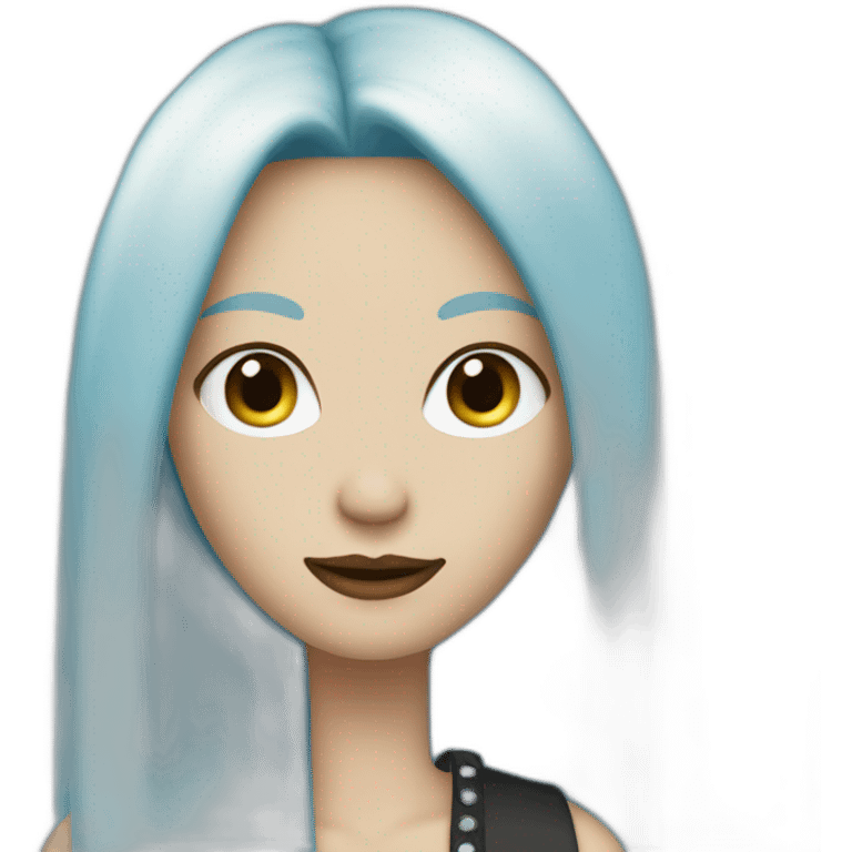 white punk jazz singer with blue straight long hair, woman, 43 years old emoji