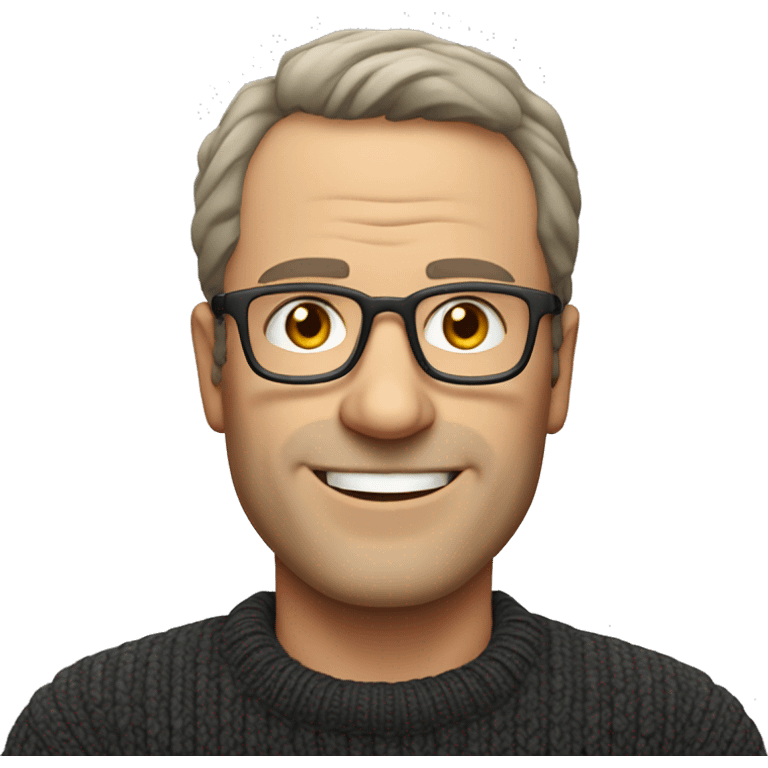 a smiling European middle-aged man wearing glasses, a dark sweater, no mustache emoji