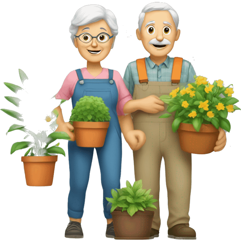 grandparents gardeners with plants emoji