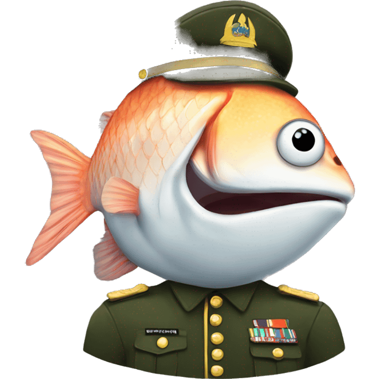 fish scared at war with army uniform on emoji