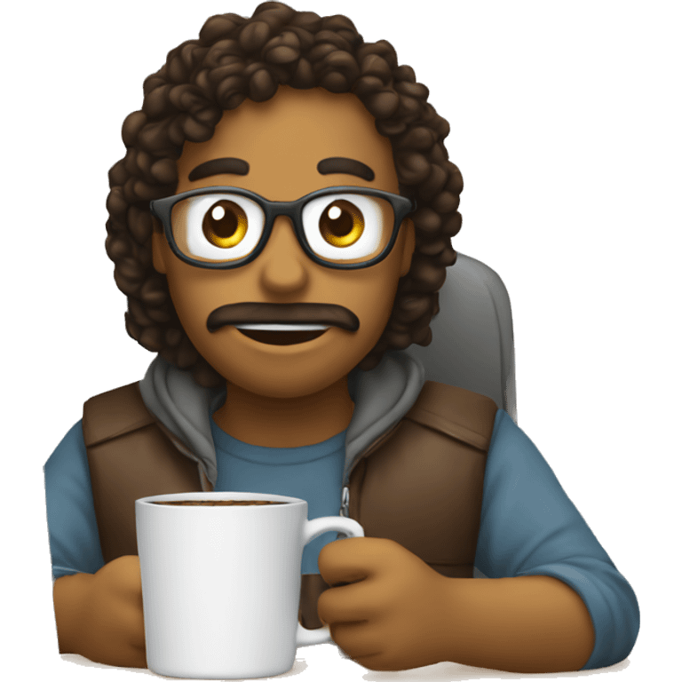 a devlopper with a coffe and a computer emoji