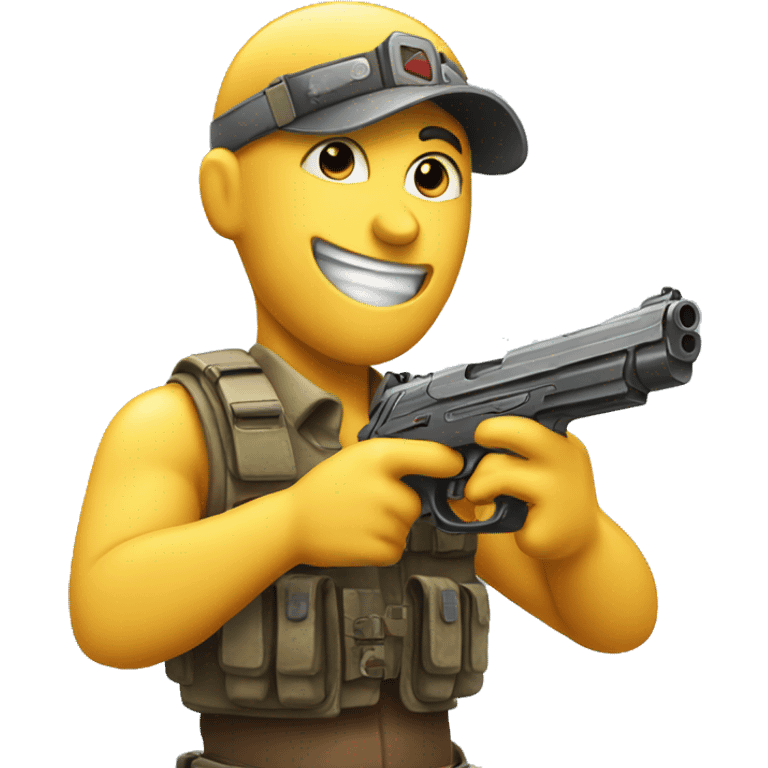 Happy emoji aiming toygun upwards emoji