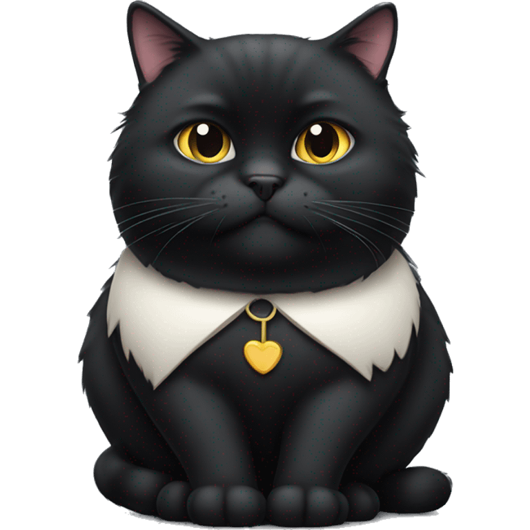 Long haired fat obese black cat with a very tiny head  emoji