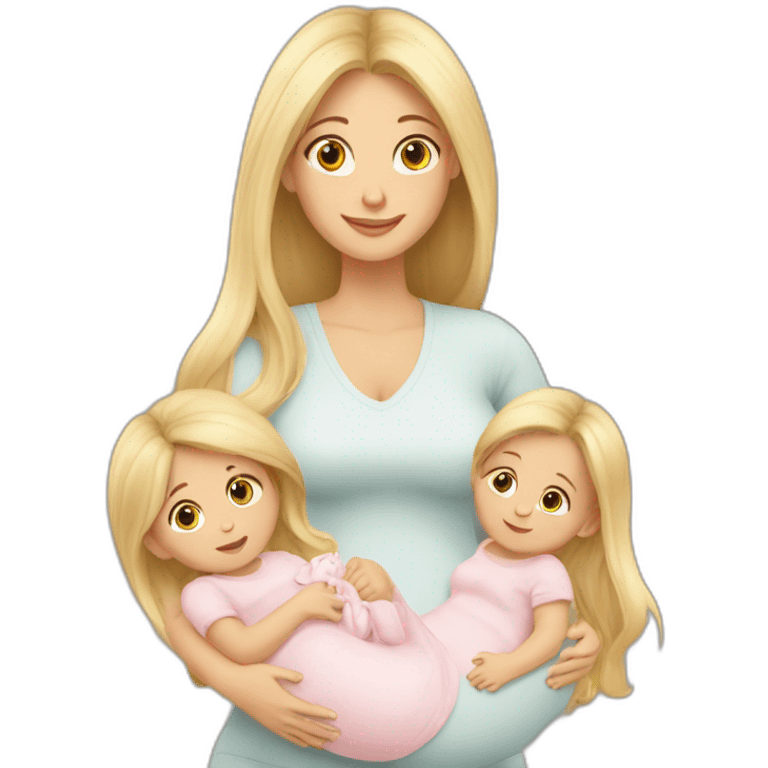 long hair blonde mother with 2 female newborns emoji