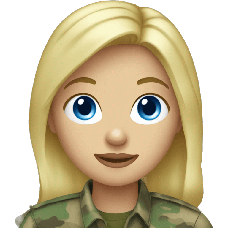 Blonde haired blue eyed woman in camo shirt emoji