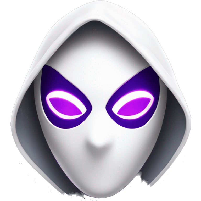 Android Spider-Gwen with a white mask, purple eyes, and a glowing hood in a sleek, minimalist style. emoji