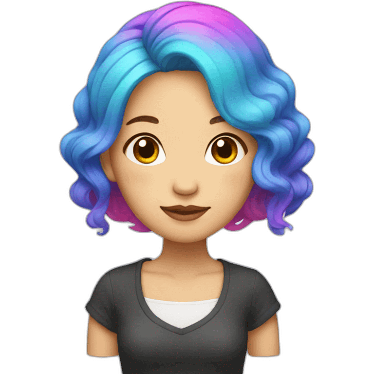 Chinese lady with rainbow hair emoji