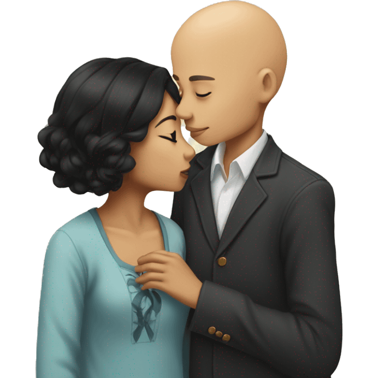 Young Bald black boy kissing young Asian girl with long black hair  emoji