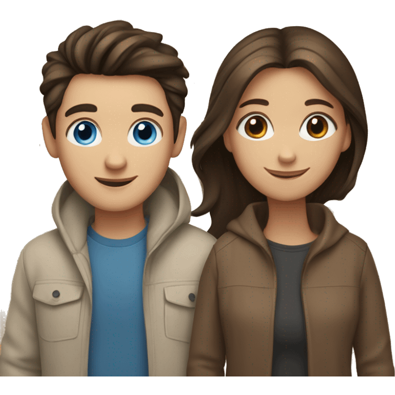 Happy couple: girl with blue eyes, brown hair and boy with brown eyes, black hair  emoji