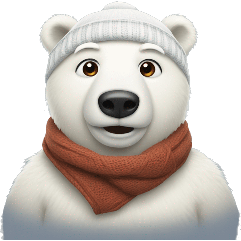 polar bear wearing a scarf and winter hat emoji