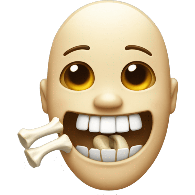 Emoji smiling with a bone in the mouth emoji