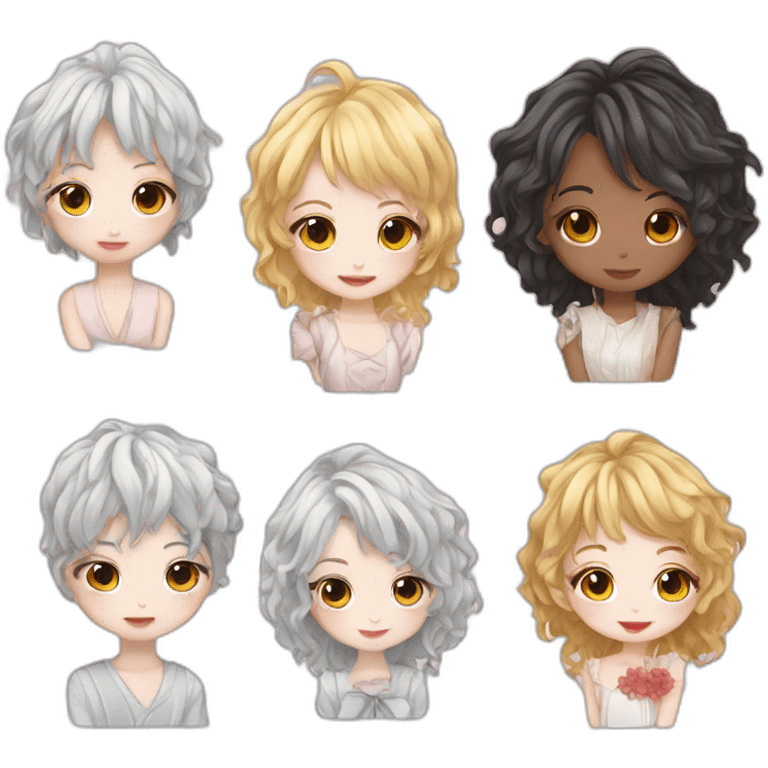 Draw stickers in the style of anime Porcelain doll in love emoji