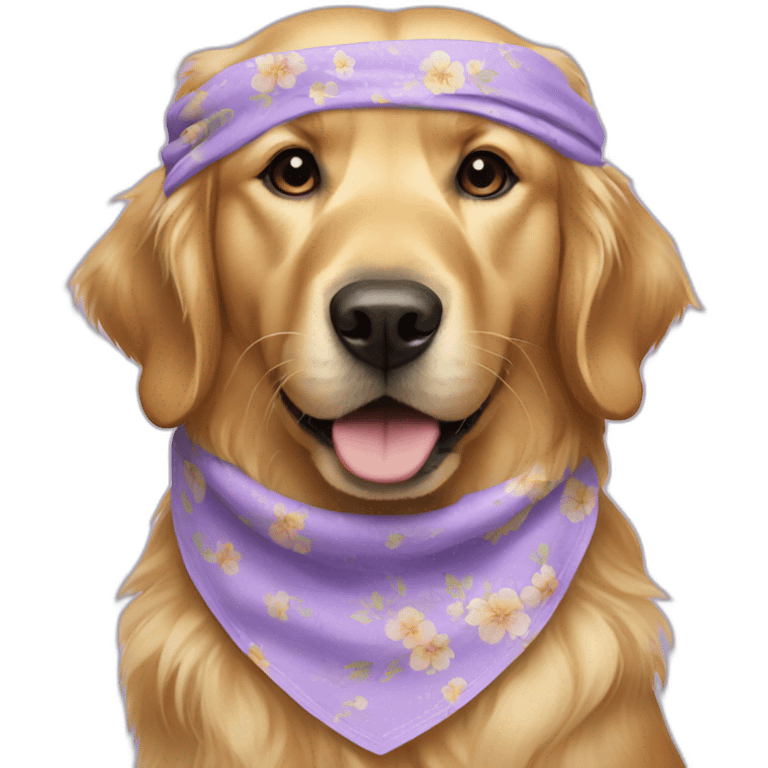 Golden retriever wearing lilac floral bandana around neck emoji