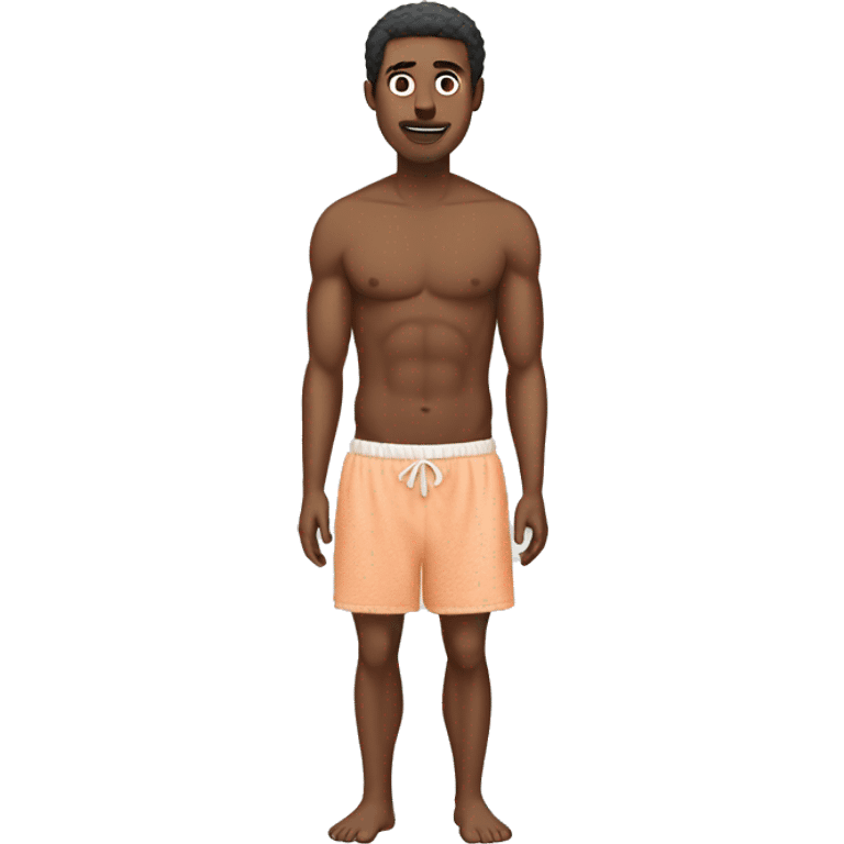 a man wearing s short and a towel due to summers emoji