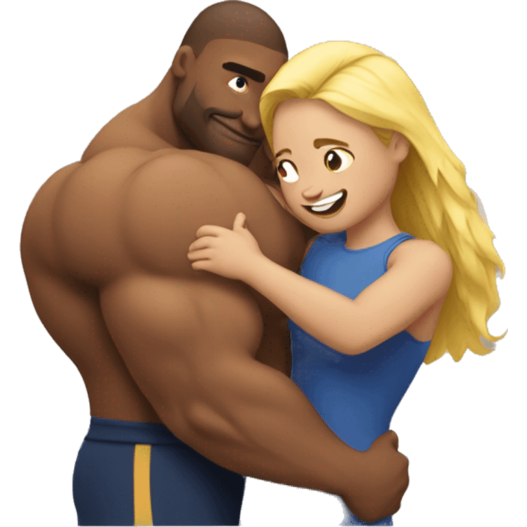 girl and muscle man hug emoji