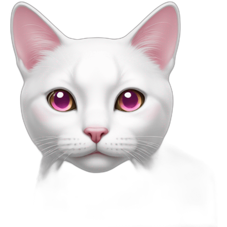 A white cat with a pink nose emoji