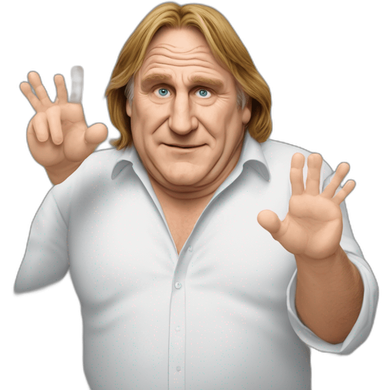 Gérard depardieu étonné les deux mains retourné vers le haut emoji