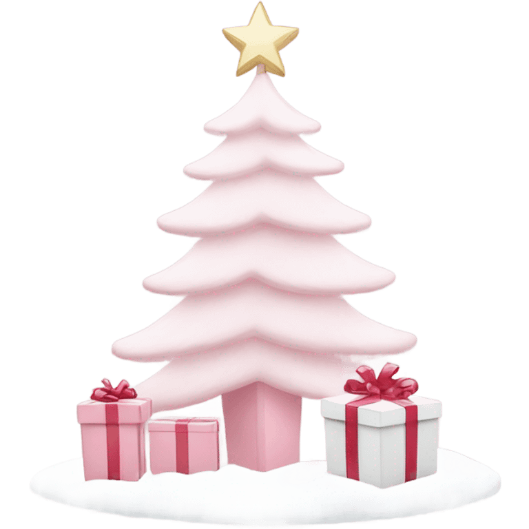 Light pink Christmas gifts under a white Christmas tree  emoji