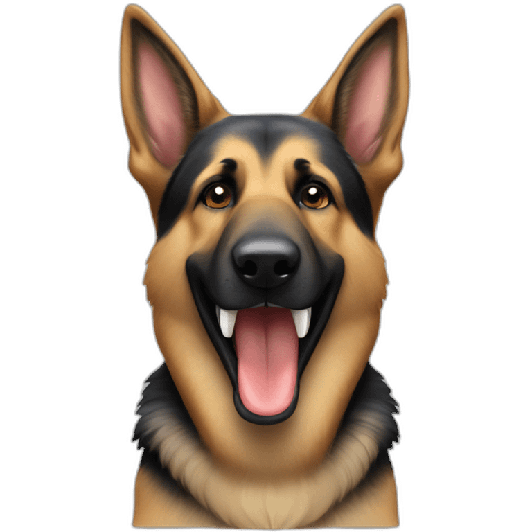 German Shepherd dog with a tooth that is visibly longer or misaligned, protruding from its mouth on the left side emoji