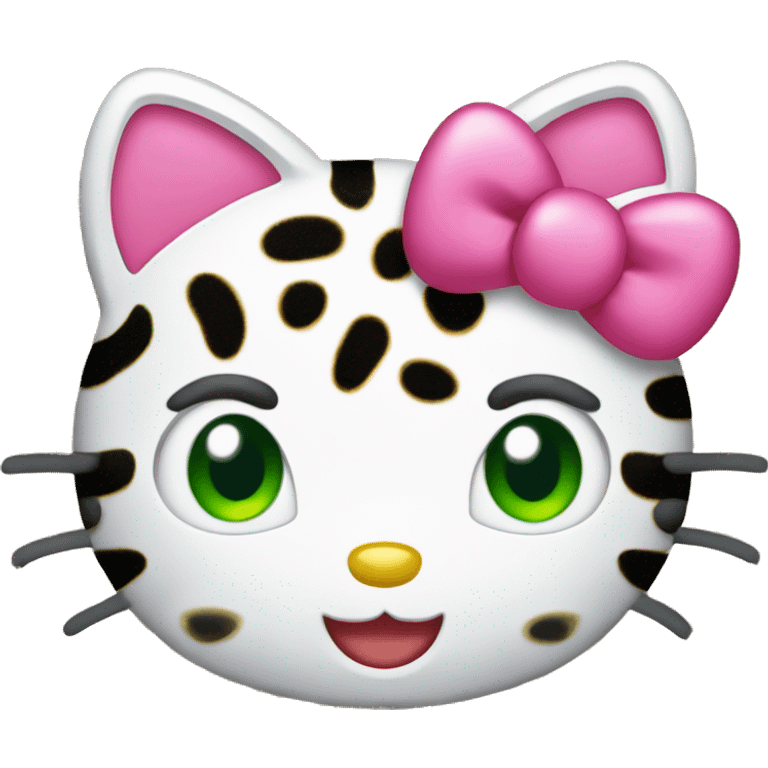 Blinking hello kitty with green eyes and leopard bow   emoji