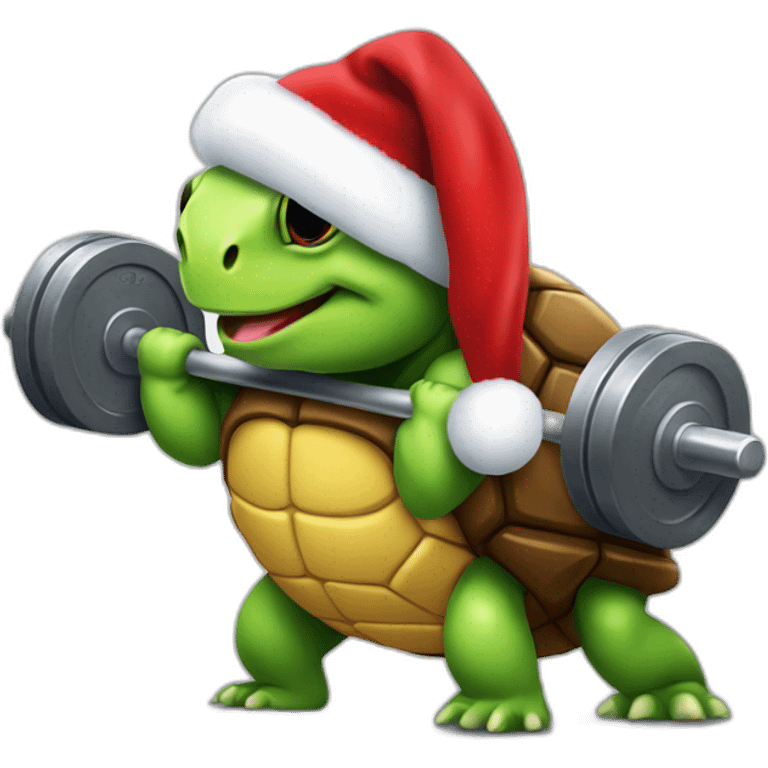 Bodybuilder turtle CrossFit lifting iron with a Santa clause hat  emoji