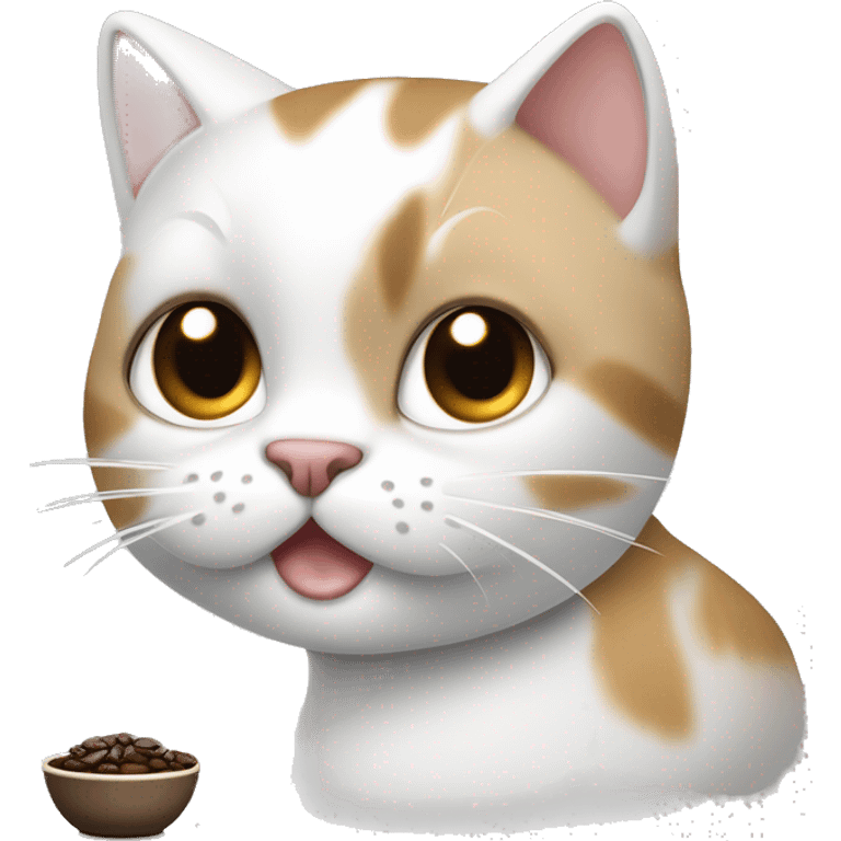 Gato blanco con manchas negras y cafeses con una liña cara emoji