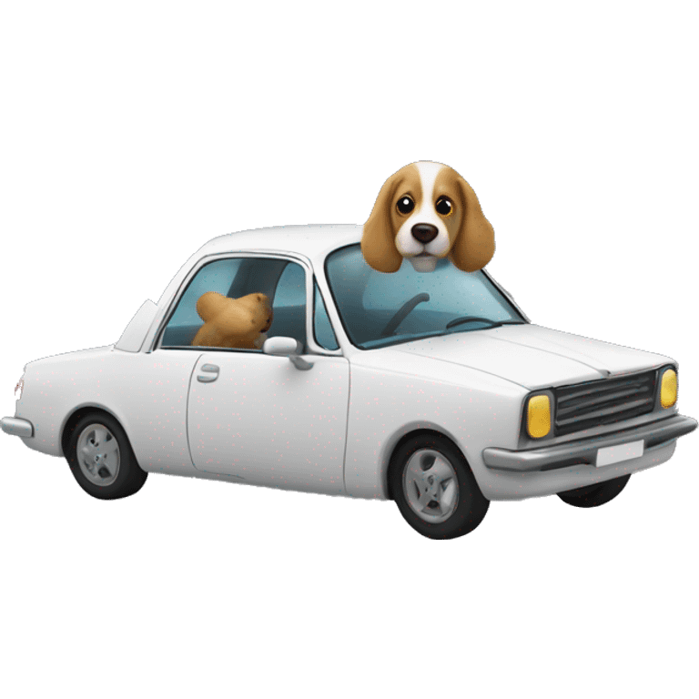 Car that floats through space and is driven by a dog emoji