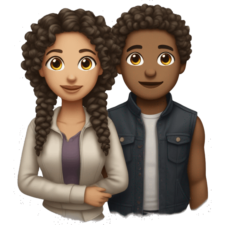 Lightskin couple girl with curly hair boy with French braids  emoji