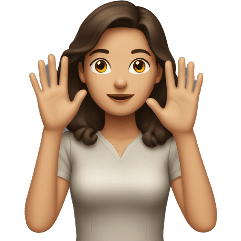 Brunette woman hands raised emoji