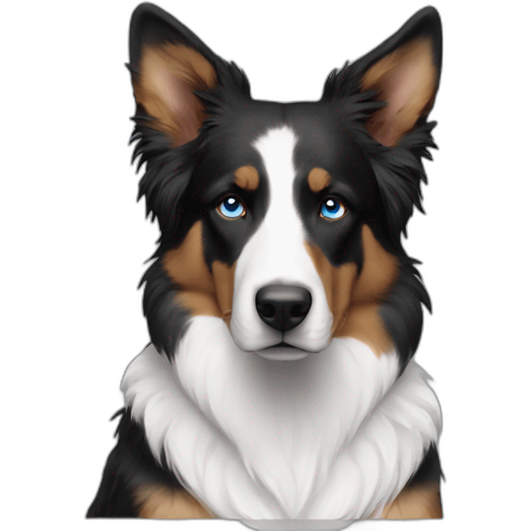 black, white and fire with blue eyes american shepherd sitting emoji