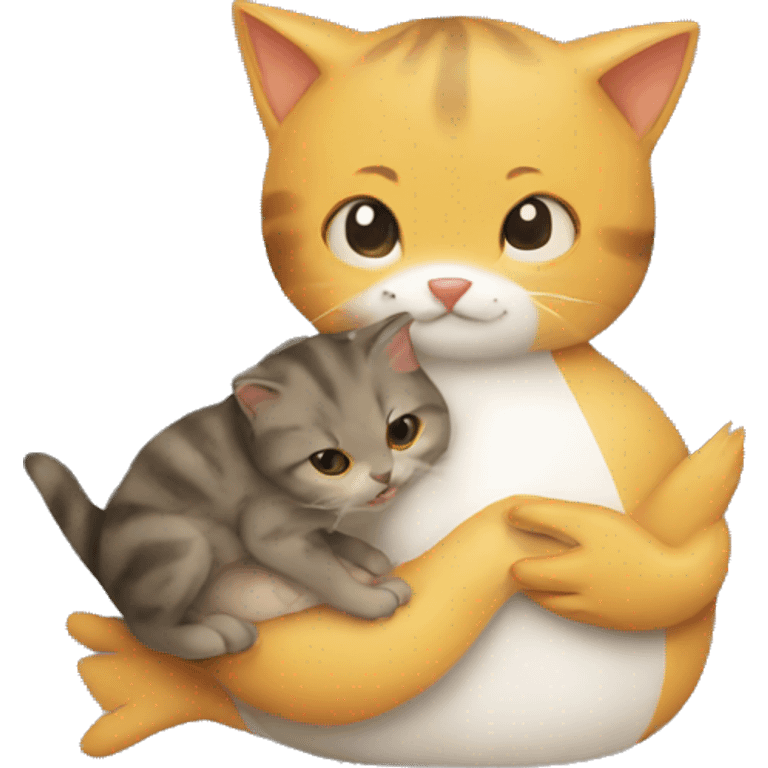 cat hugging duck emoji