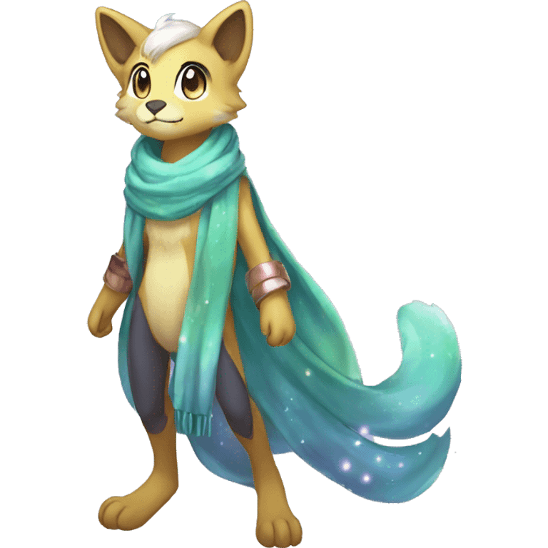 Shiny Anthro Sona Fakemon Nebula with a scarf Full Body emoji