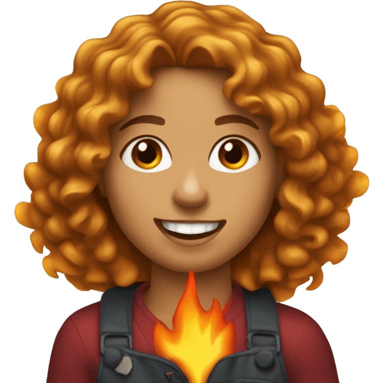 Girl with wavy curly light brown hair on fire eating cheez its emoji