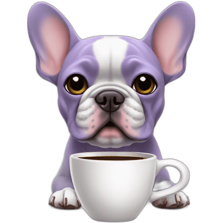 lilac French bulldog drinking coffee emoji