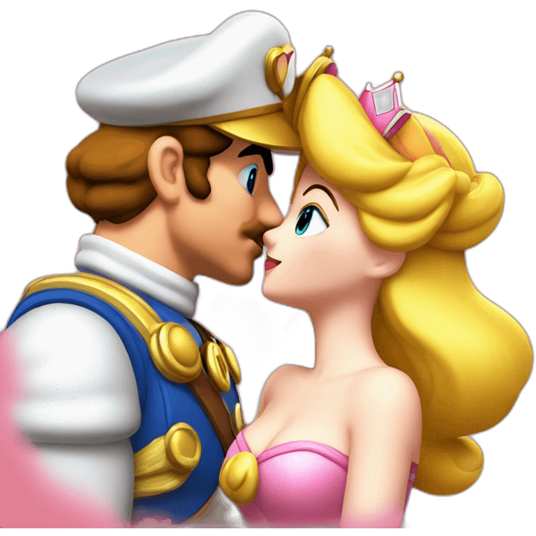 Princess Peach kisses Super Mario emoji