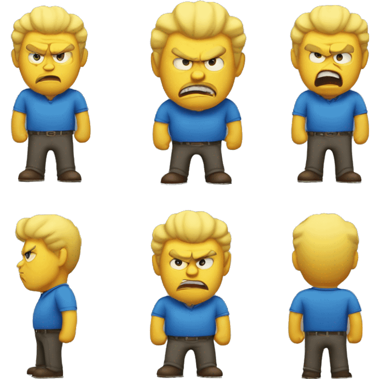 Big man with yellow skin and a blue shirt angry emoji