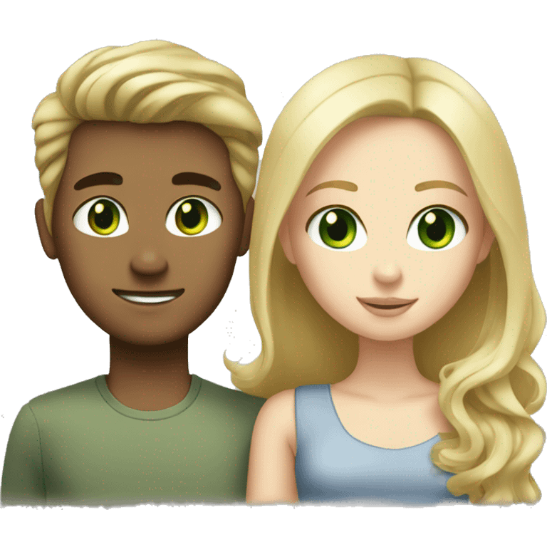 Blonde green eyed white girl with a tall brunette brown eyed guy emoji