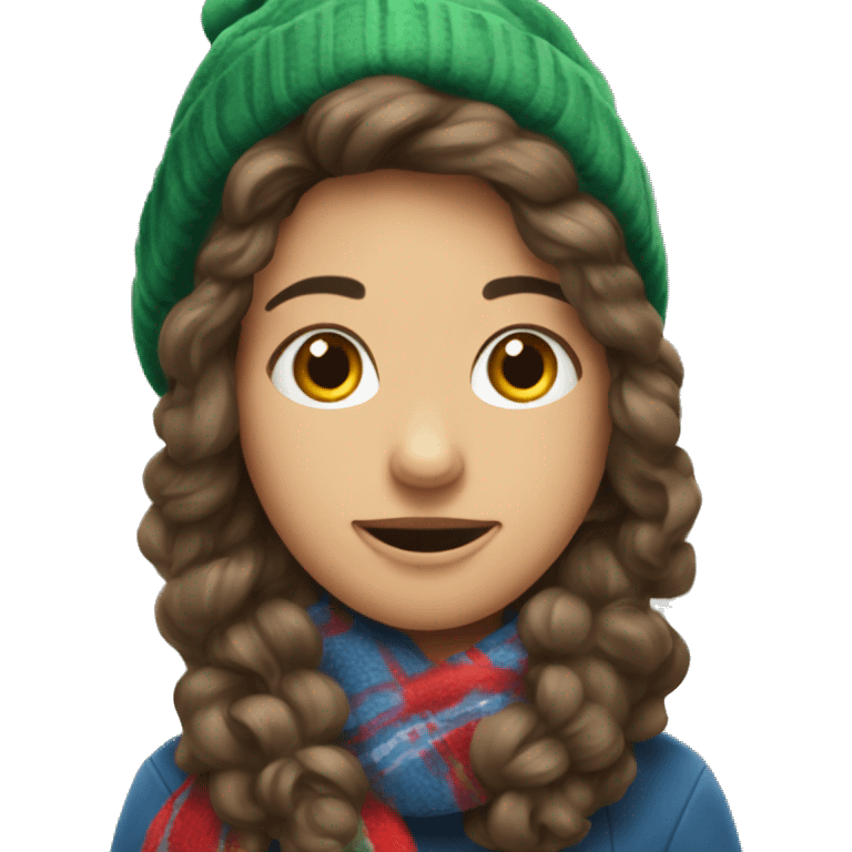 A brunnette with a christmas hat and scarf  emoji