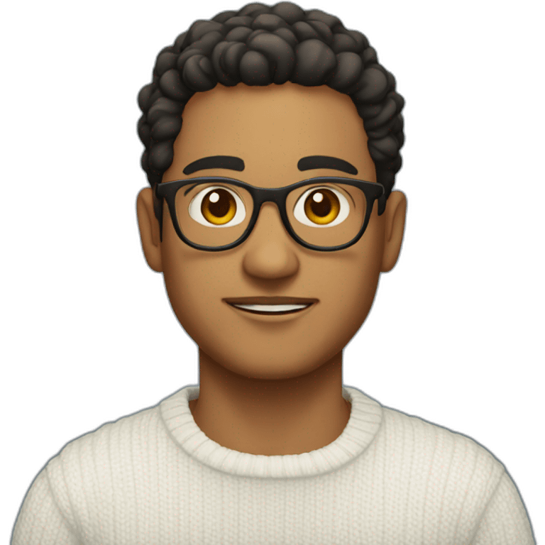 Latin guy with rounded glasses wearing a white sweater emoji