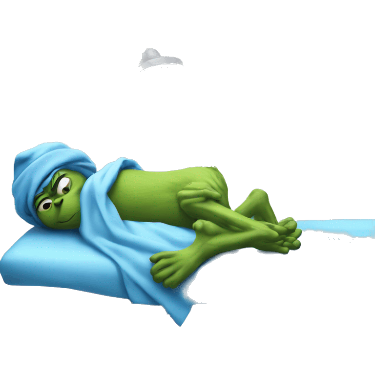 blue grinch laying on operating table emoji