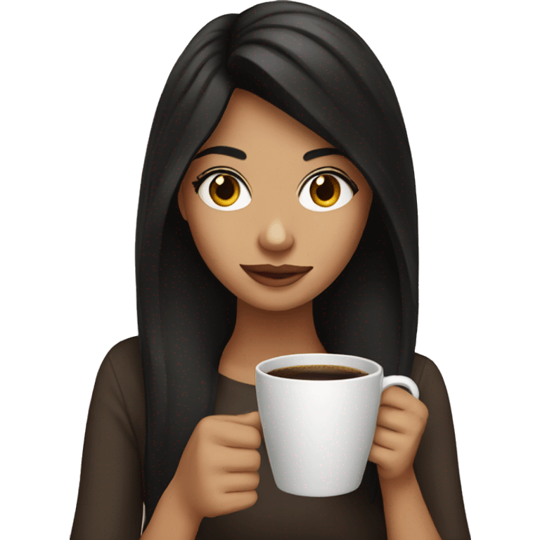 Girl with dark hair with coffee emoji