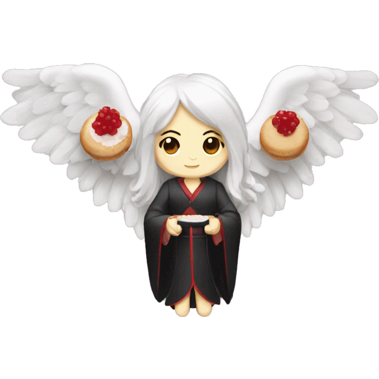 angel holding japanese maki with vampire on the side emoji