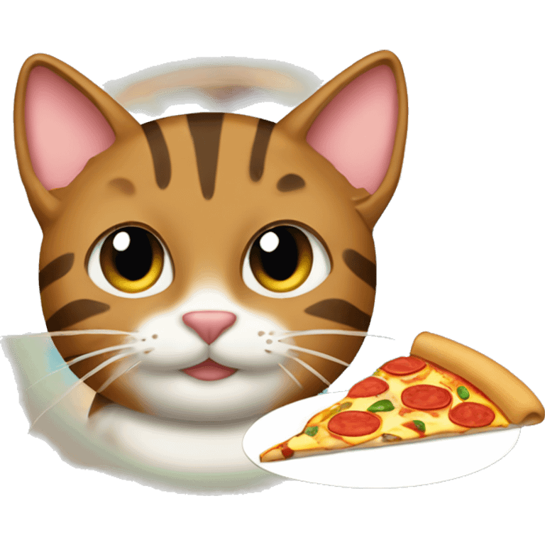 brown tabby cat making pizza with aloha vibe emoji